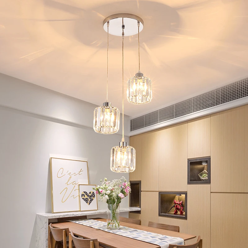 

Restaurant three chandelier postmodern minimalist dining room bar lighting Nordic luxury creative dining table crystal lamp led