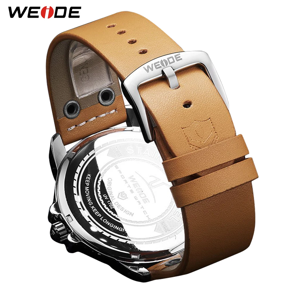 WEIDE Man Luxury Watches Brown Leather Strap Band Quartz Movement Analog Business Clock Hours Wrist Watches Relogio Masculino