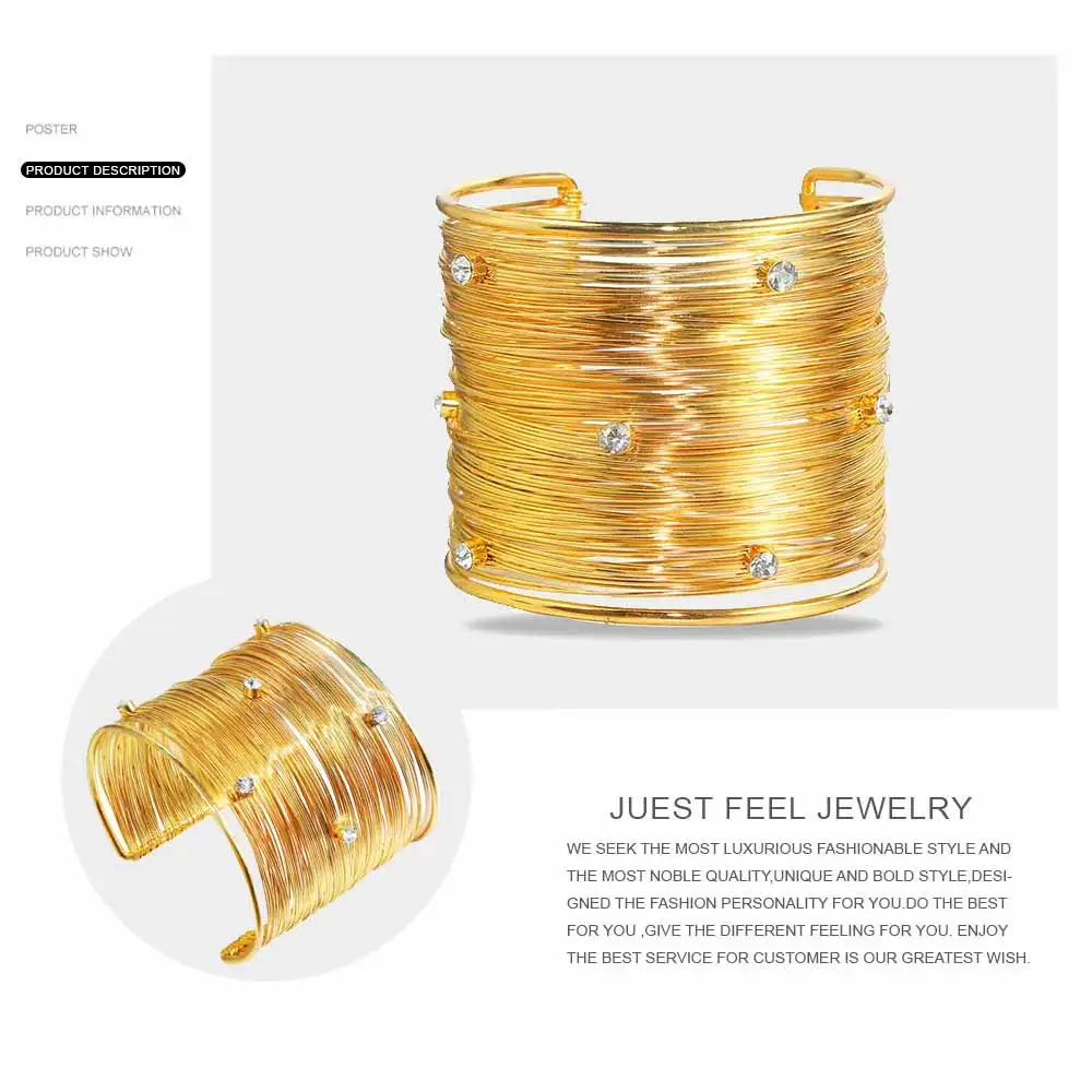 Широкие золотые цветные браслеты Браслеты Открытый незамкнутый браслет с кристаллами Шарм Мода Геометрические Ювелирные изделия Подарки Дубай Ближний Восток