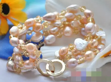 

3751 5row 8" pink baroque cultured pearl faceted citrine bracelet