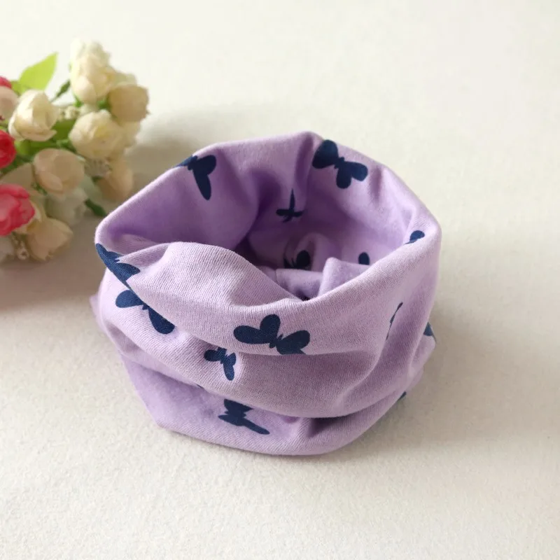 purple butterfly Детский шарф для девочек и мальчиков с принтом Совы из мультфильма, зимний шарф с круглым вырезом, Детские хлопковые мягкие теплые шарфы, Детская шаль - Цвет: purple butterfly