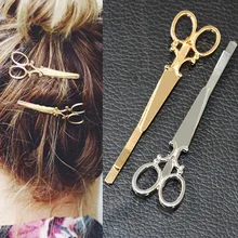 TS405 Cool Simple Head Jewelry Hair Pin Gold Scissors Shears Clip For Hair Tiara Barrettes Accessories Headdress For Girl Women