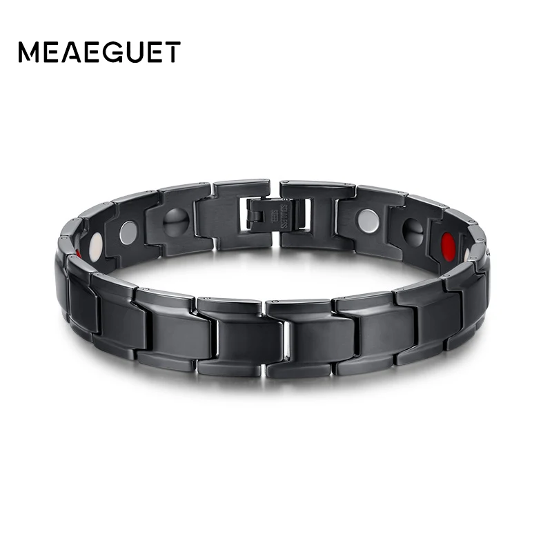 

Meaeguet Fashion Men Bracelet Black Magnetic Charms Bracelets &Bangles 218mm Healthy Energy Bracelets