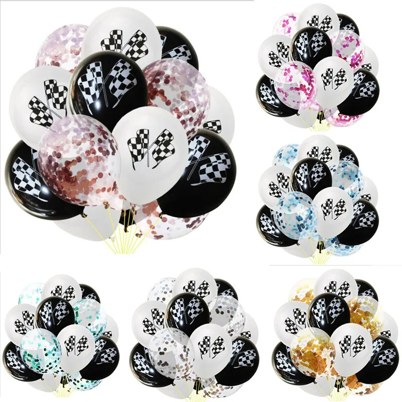 

15pc/Set Black White Racing Flag Latex Balloons Checkered Race Car Themed Party Balloons Kids Happy Birthday Party Supplies