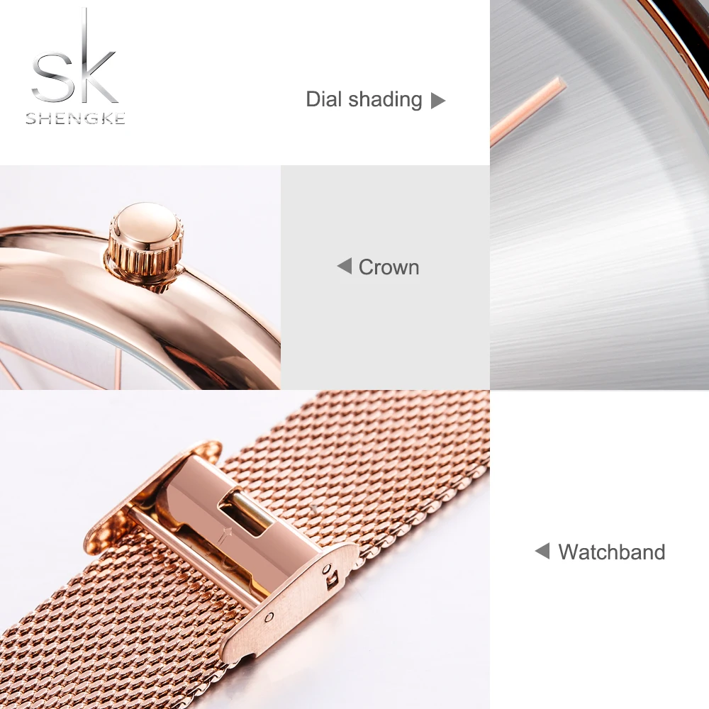 Shengke роскошные розовые золотые сетчатые женские часы, кварцевые Японские Женские часы, водонепроницаемые наручные часы, новинка