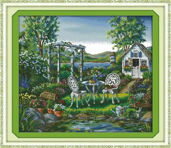 

Joy Sunday The holiday house garden DMC Counted Chinese Cross Stitch Kits printed Cross-stitch set Embroidery Needlework