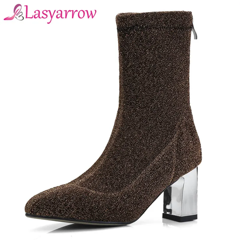 High Silber Kalb Schwarz Gold Schwarzes Stretch F510 silber Frauen Klobigen Dünne gold Heels Spitz Für Lasyarrow Mid Bling Socke Stiefel Sexy F5qxn68Pw
