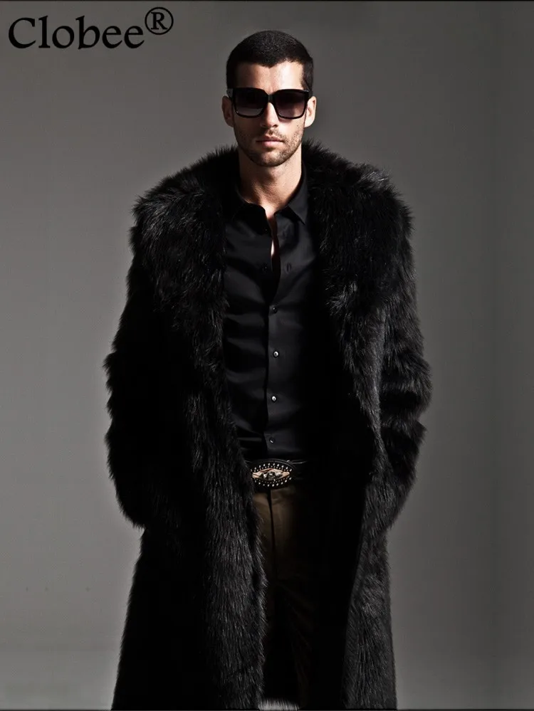 Chaqueta cuero hombre 2019 зимнее Мужское пальто из искусственного меха Черное длинное