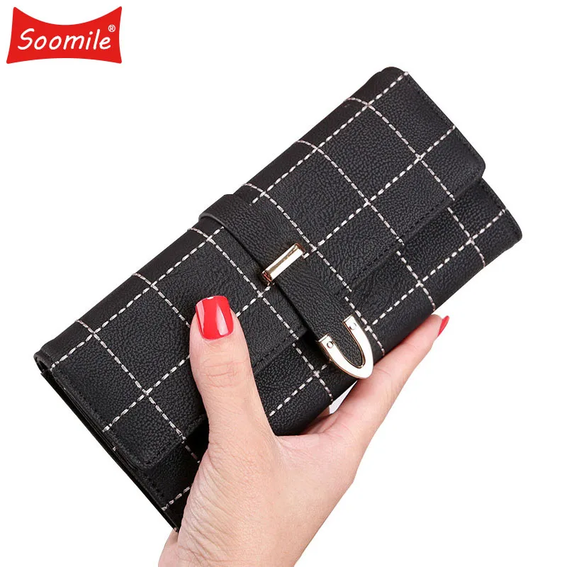 

Soomile New 2018 Latest Female Wallet Leather Long Women Change Clasp Purse Money Coin Card Holders wallets Carteras Clutch Bags