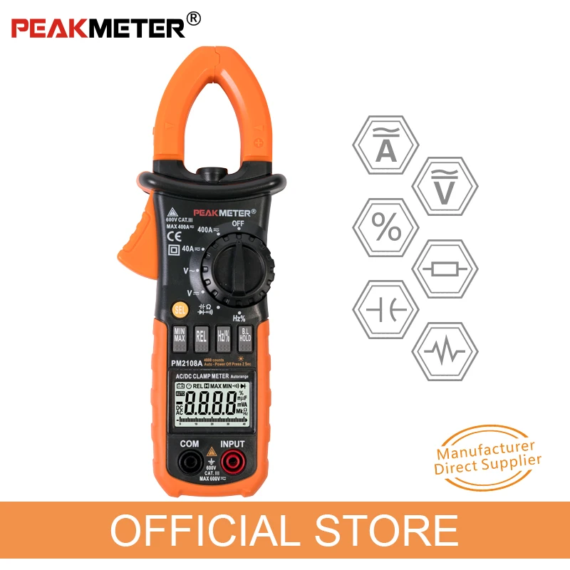 Billige Offizielle PEAKMETER PM2108A Digital AC DC Clamp Meter 4000 Zählt Kapazität frequenz Widerstand Erde Tester Multimeter