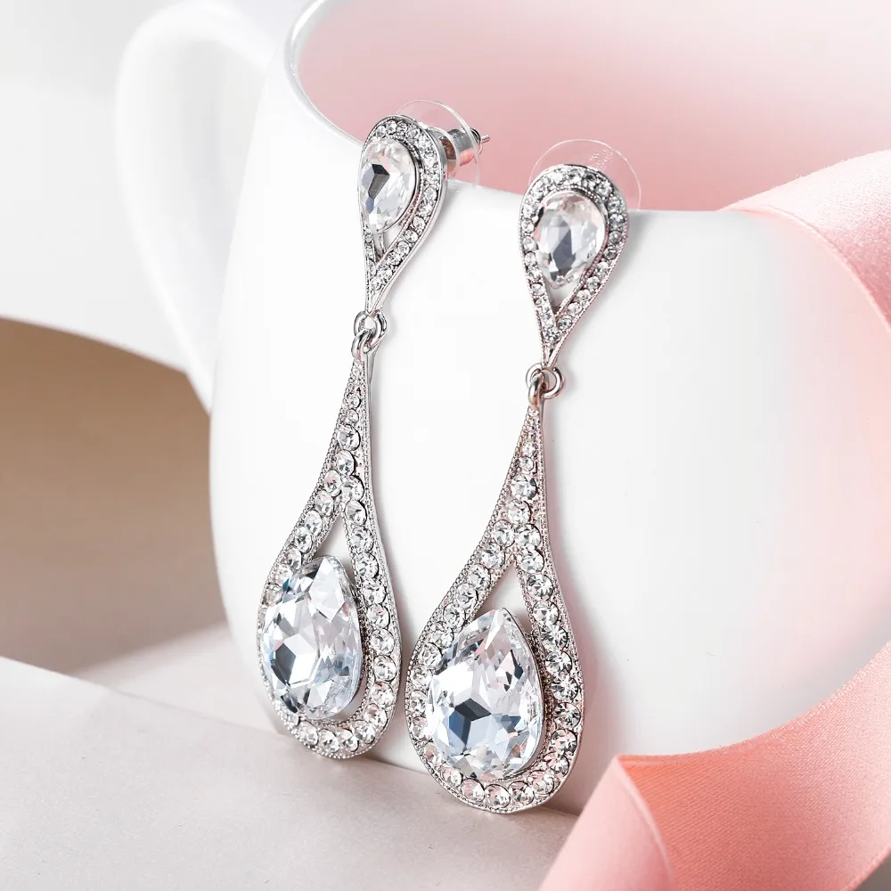 

Tuliper Teardrop Bridal Earrings Clear Austrian Crystal Rhinestone Earrings For Wedding Party Jewelry Gift