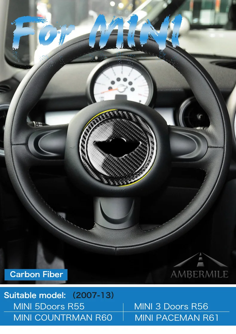 Carbon Fiber Steering Wheel Stickers Cover Trim for Mini Cooper Clubman R55 R56 Countryman R60 Paceman R61 Accessories (1)