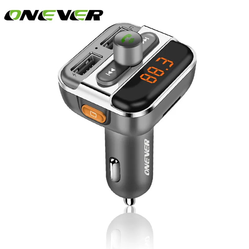 

Onever Car MP3 Music Player FM Transmitter Handsfree Call Bluetooth Car Kit With 3.4A Dual USB Car Charger Support Folder Switch