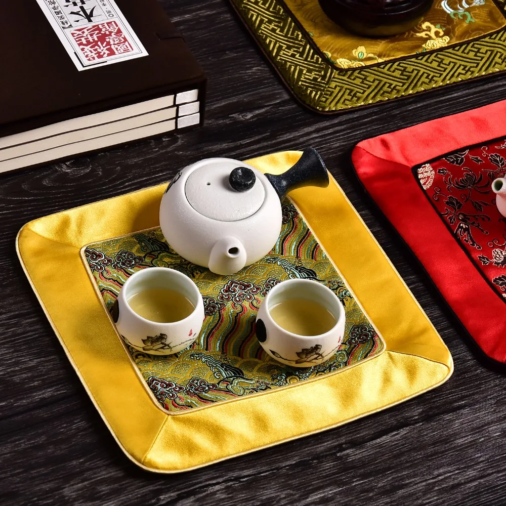 

Patchwork Luxury Vintage Square Dining Table Mat Natural Mulberry Silk Placemats Chinese style Protective Insulation Pad