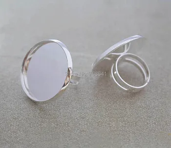 

New Silver Plated Brass Blank Ring Bases Round Bezel Tray Glass Cabochons Adjustable Men's Rings Settings DIY Jewelry Findings
