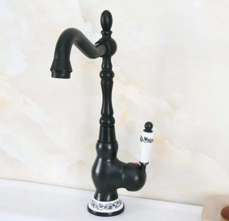 Black Oil Rubbed Bronze Ceramic Base Kitchen Wet Bar Bathroom Vessel Sink Faucet Single Hole Swivel Spout Mixer Tap anf656