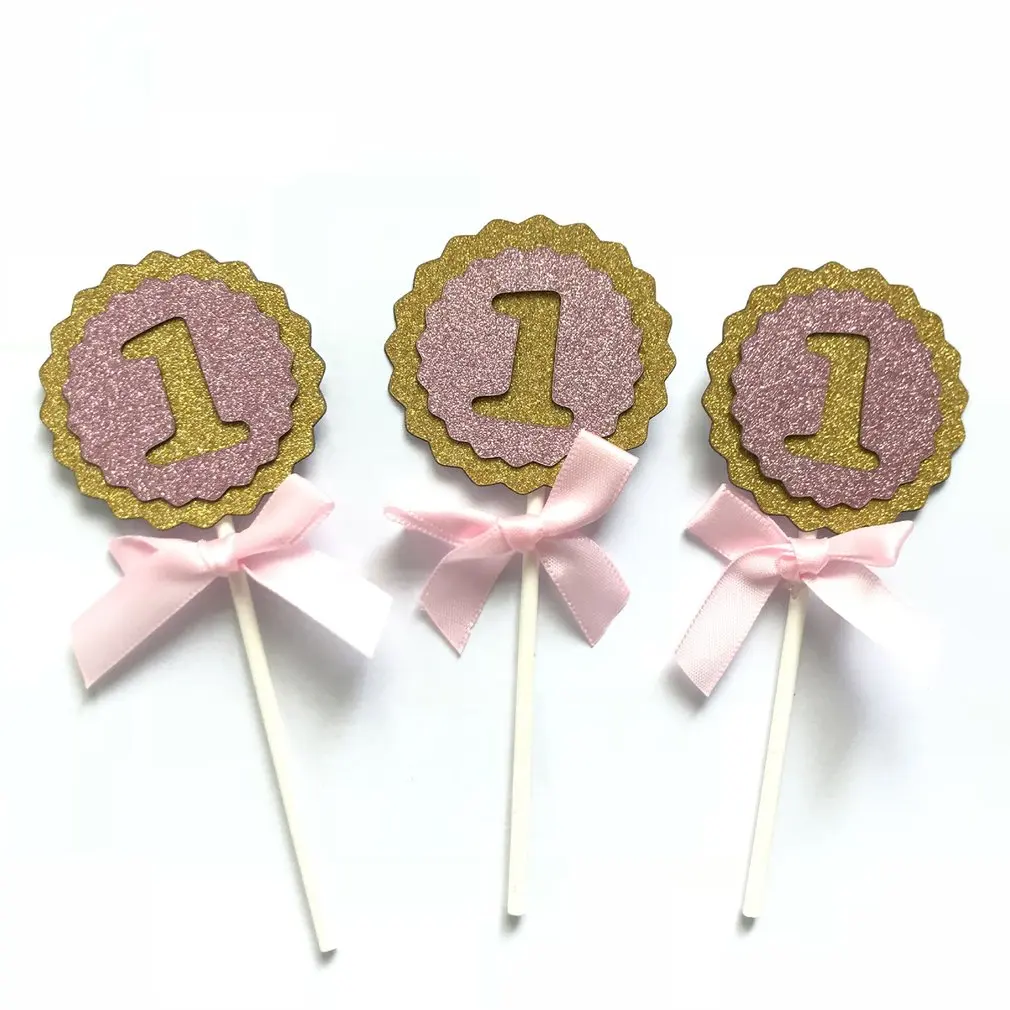Голубые розовые топперы для кексов с цифрой 1, вечерние аксессуары для кексов на день рождения, Детские аксессуары для вечеринок