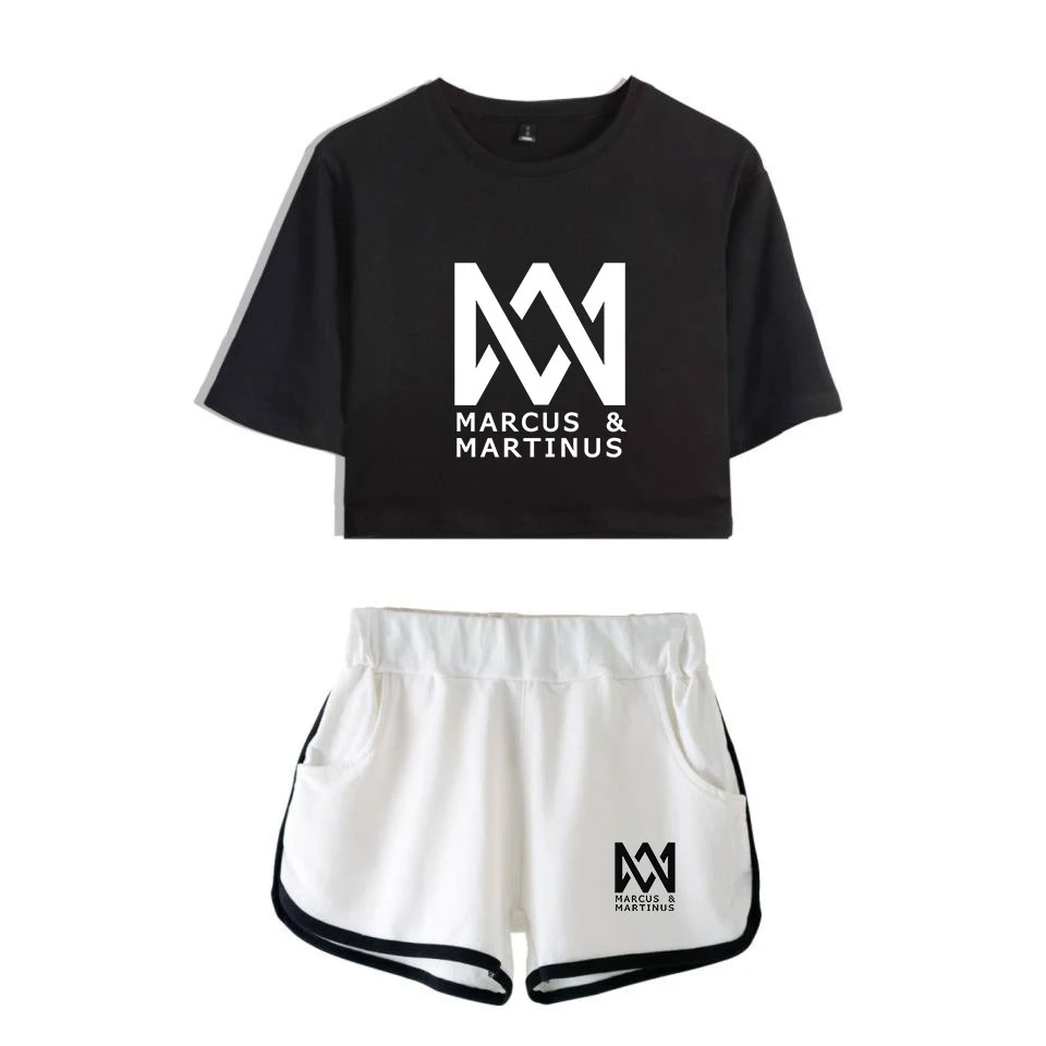 Kpop футболка комплект из двух предметов летняя футболка с принтом Kpop альбом женский костюм укороченный топ+ шорты брюки Маркус Мартинус спортивный костюм для женщин