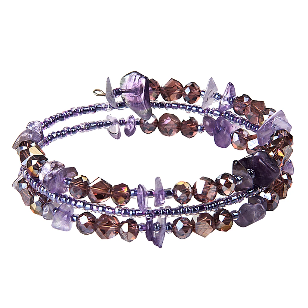 Irregular Shaped Loose Beads Strand Triple Layer Wire Bracelet Women Fashion Jewelry