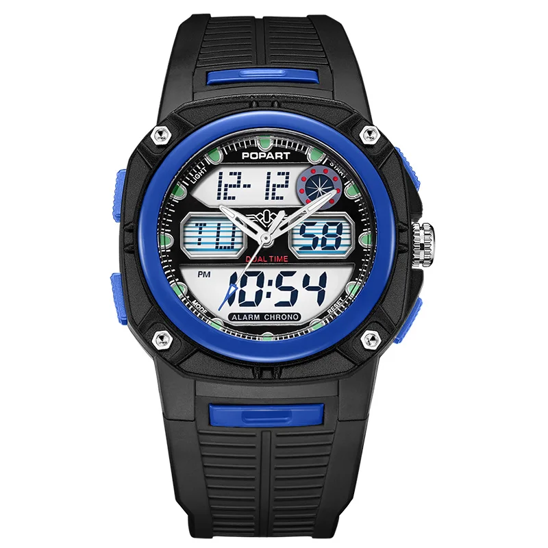 

POPART LED Digital Watches Men Sport Watch Stopwatch 50m Waterproof Blue Fashion Luxury Women Quartz Wristwatches Clock Man 2018