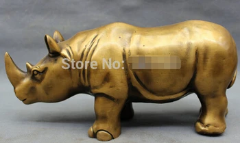 

WBY+++ free shipping 11" Lucky Chinese Bronze Reptiles Bull Ox Rhino Rhinoceros Horn Statue Figurine