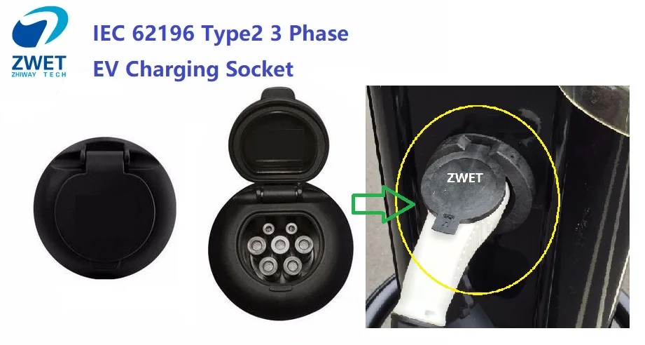 ZWET IEC 62196 Тип 2 3 фазы EV зарядная розетка Европейский стандарт EV Тип зарядки 2 разъем для без розетки для 32A70A