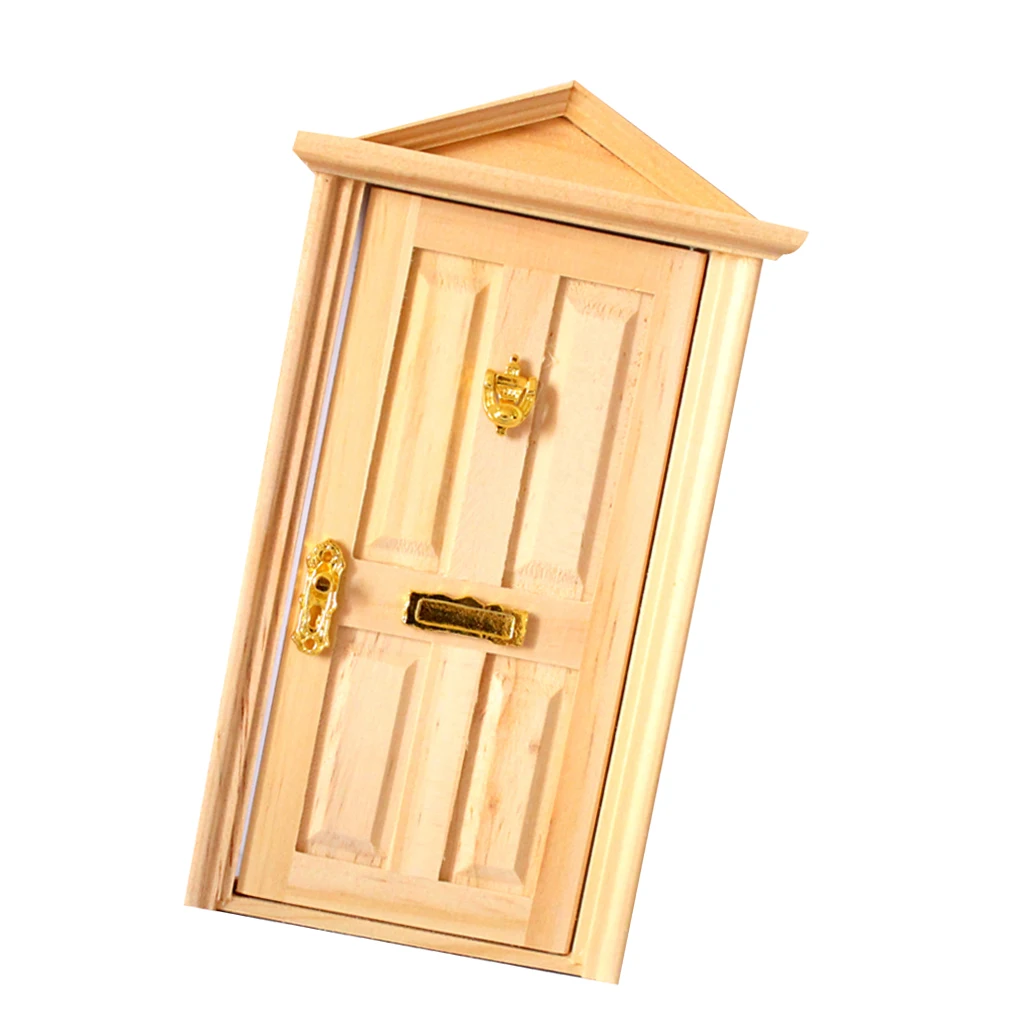 Wooden External 4 Panel Steepletop Door Doll House Miniature Accessory 12th