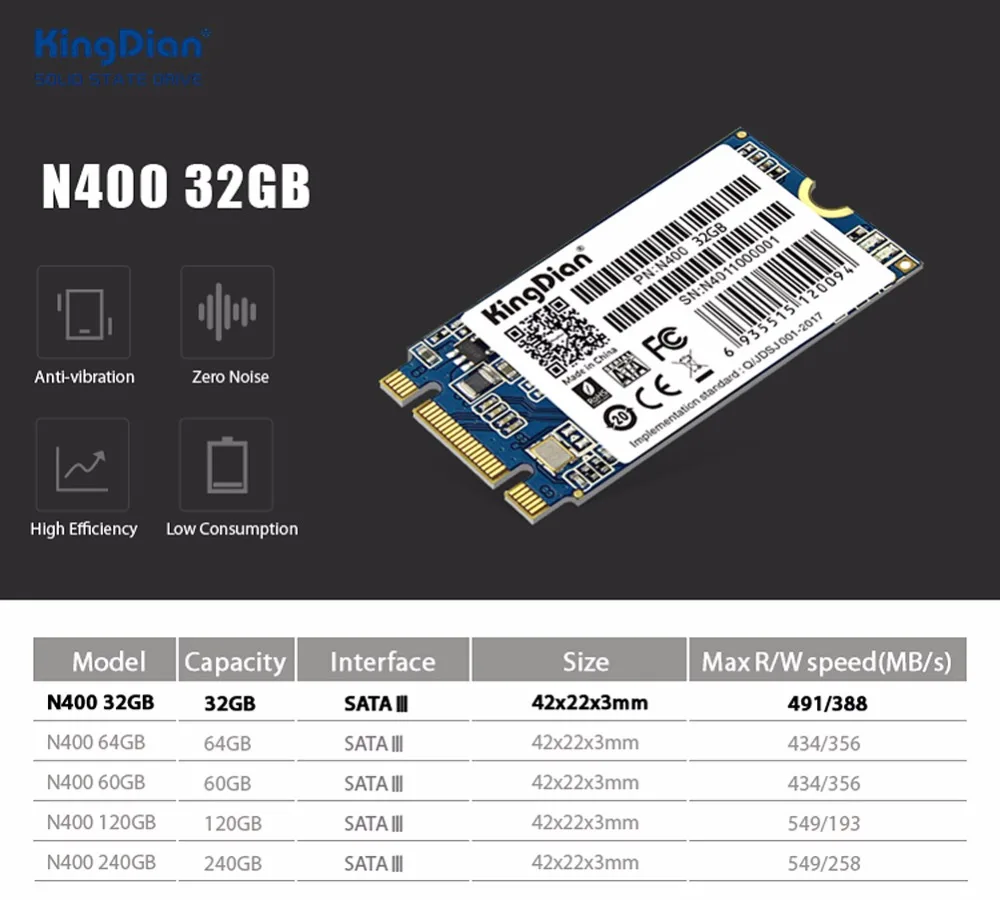 KingDian новейший товар N400 32 Гб SSD M.2 22*42 высокая производительность 305/142 Мб/с для настольного ПК ноутбука