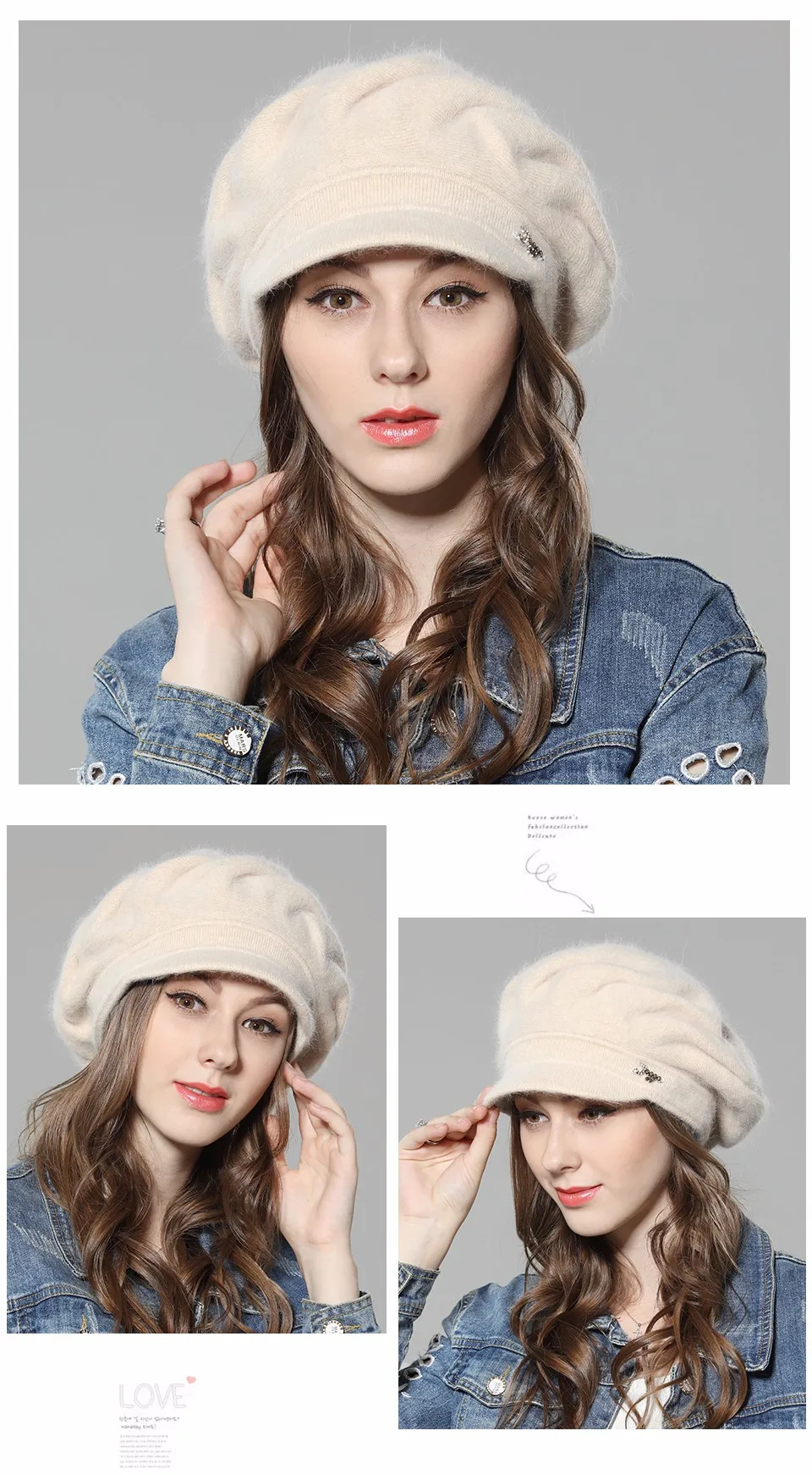 LILIYABAIHE Стиль Для женщин зимняя шапка шляпы Вязаная Шерсть ангорских hat Свободная и удобная Шапка двойная теплая шапка