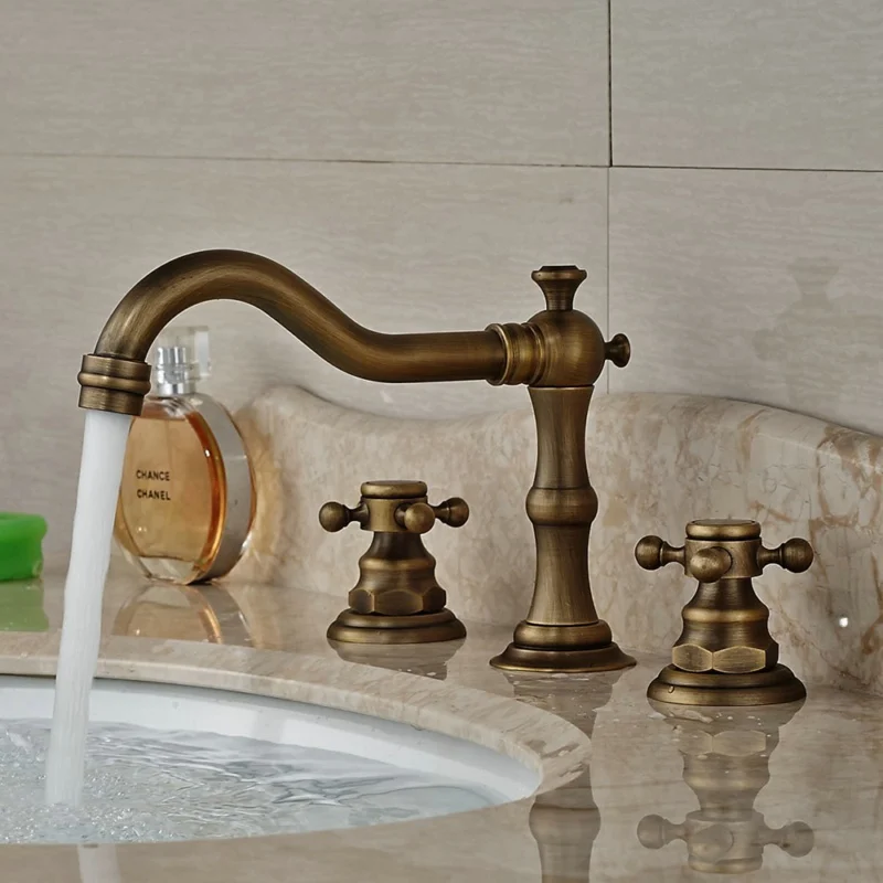 Free shipping Antique brass basin faucet Bathroom 3 piece set faucet
