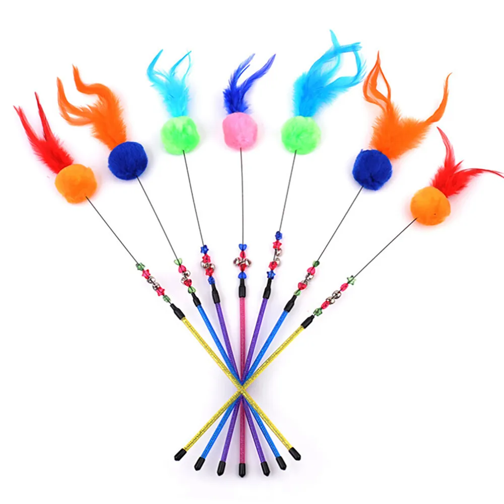

Dog Cats Pet Toys Chicken Kitten Cat Teaser Interactive Toy Rod with Bell and Feather Interactive Supplies PUPPY 2018 B#