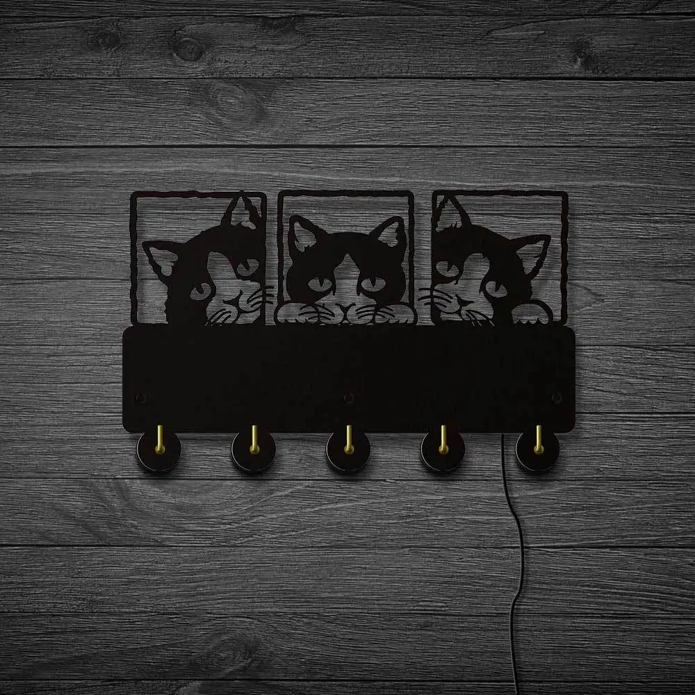 Ползучий Кот настенные крючки Meow светодиодный задний освещенный настенный Вешалка Kitty вешалка крючок котенок ключ светильник с держателем крючки Кот Любовник подарок
