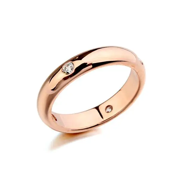 Stainless Steel Burnish-Set Band Ring with Clear CZ