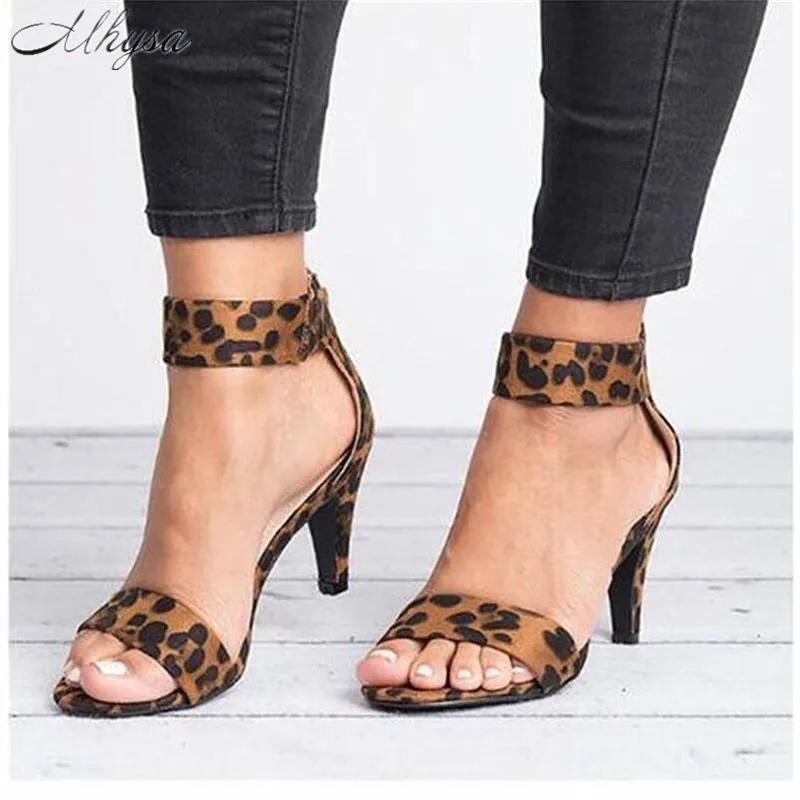 

Mhysa 2019 Spring Women Pumps Thin High Heel Open Toe Zipper Suede Wedding Leopard Platform Office Ladies Sandal Shoes T57