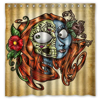 

Sugar Skull Printing Waterproof Shower Curtain 100% Mildewproof Polyester Fabric Bath Curtains 72x72inch With 12 Hooks
