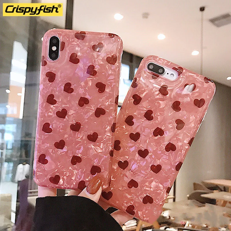 

Glitte Cute Heart Soft Tpu Case For iphone 6 6s 7 8 plus Shell Silicone Pink Case For iphone X XR Xs Max Back Cover Cap