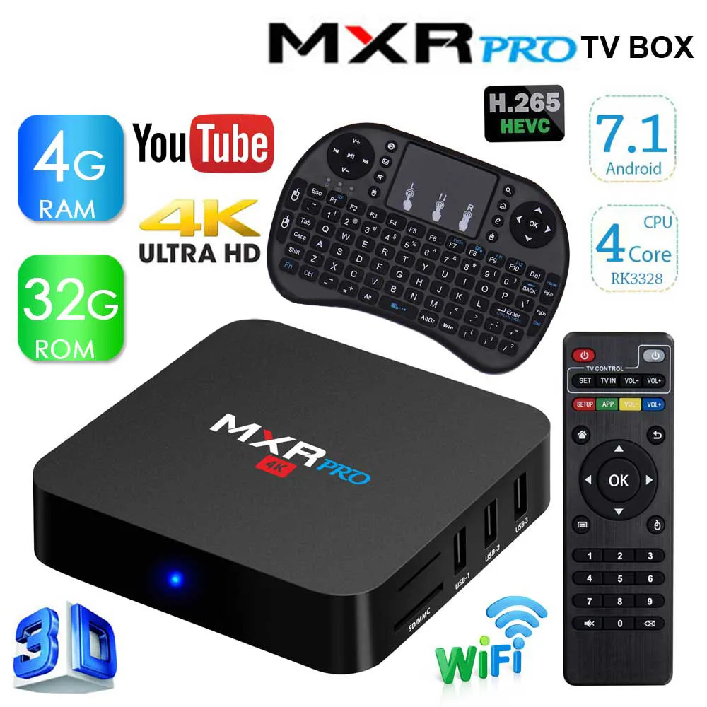MXR PRO PLUS + Android 7 1 4 ГБ Оперативная память 32 Встроенная Smart К ТВ коробка RK3328 Quad core 2 г/5 г