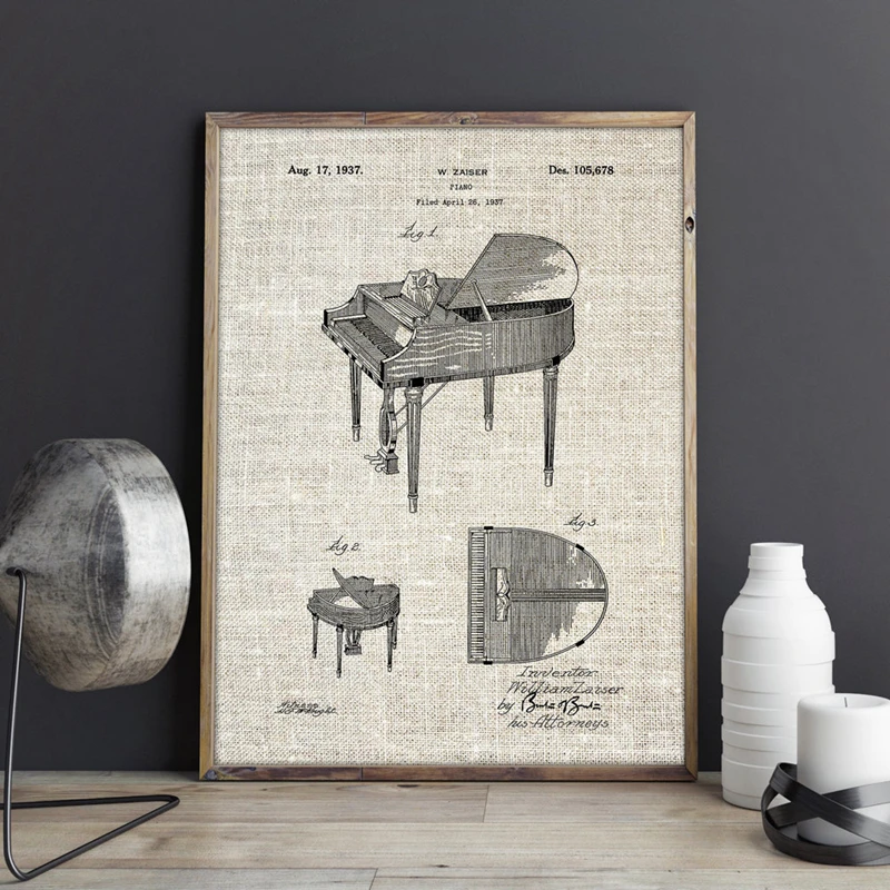 Piano Patent Poster Wall Art Prints