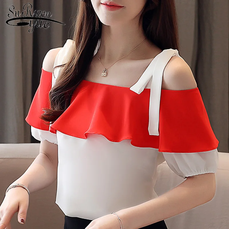 

blusas mujer de moda 2019 women blouses slash neck off shoulder top ruffles chiffon blouse women womens tops and blouses 4368 50