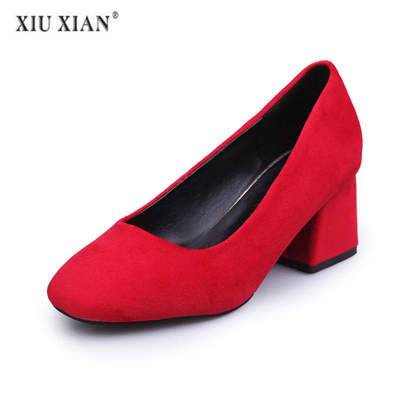 

2018 Woman Shoes Wedding Shoes Fashion Shoe 2018 Women Shoe Casual Flock Square Heel High Heels Woman Pump Basic 4 Color