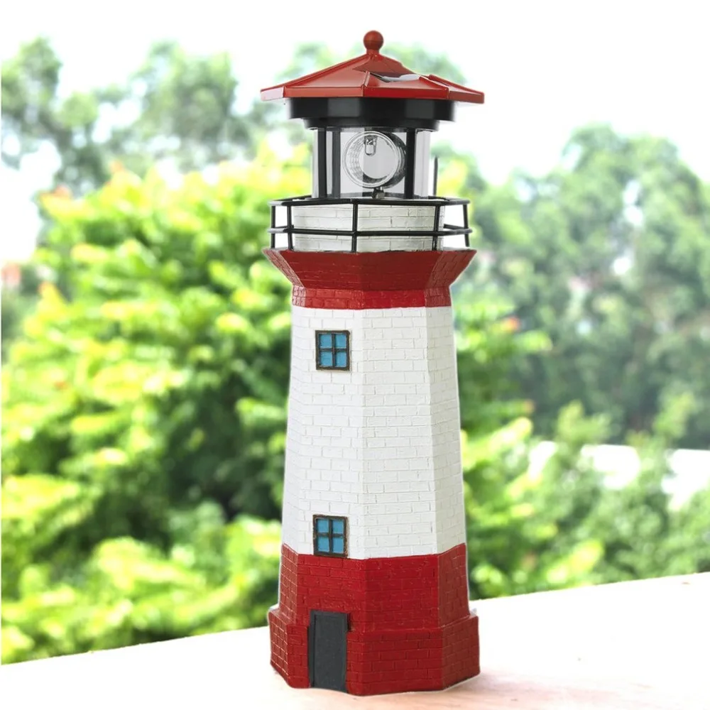 

Solar Power LED Lighthouse Light with Rotating Light Beam 29CM Home Garden Decoration Fence Lawn Lamp Fairy Light