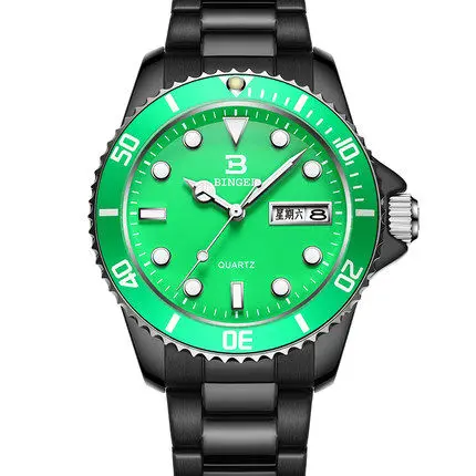 Оригинальные Роскошные Брендовые мужские часы Бингер, полностью стальные, с двойным календарем, водонепроницаемые, светящиеся кварцевые мужские модные часы - Цвет: 07 No box