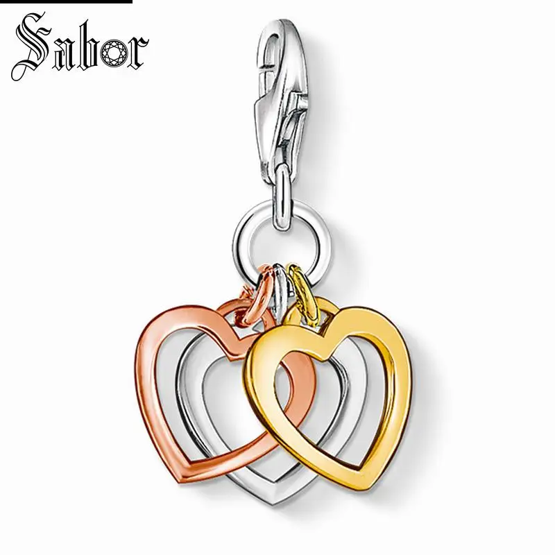 

thomas 3 Color Hearts Charm,2019 Fashion Jewelry For Women Girls,Romantic Love Gift 925 Sterling Silver Fit Bracelet charms
