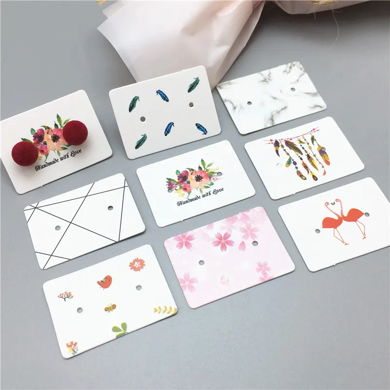 

1000 Pcs 3.5x2.5cm lovely Kraft paper Earrings Ear Studs Display Card Multiple styles Hanging Tags Kraft Paper Jewelry