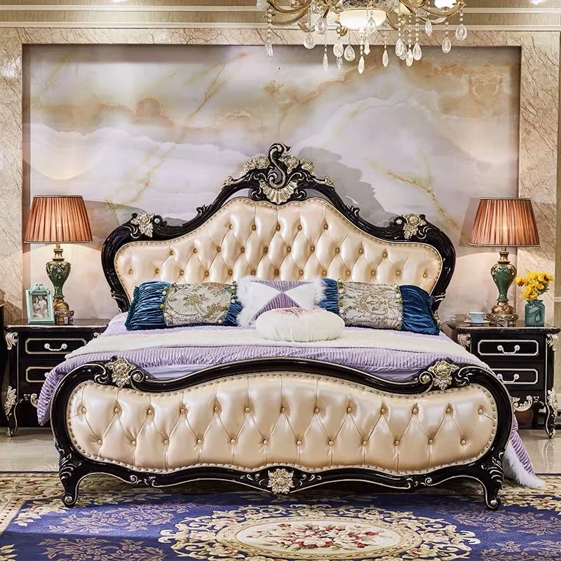 Античная Европейский Стиль кожа, Новый американский твердая деревянная двуспальная кровать, новая классическая Спальня и свадьбы кровать
