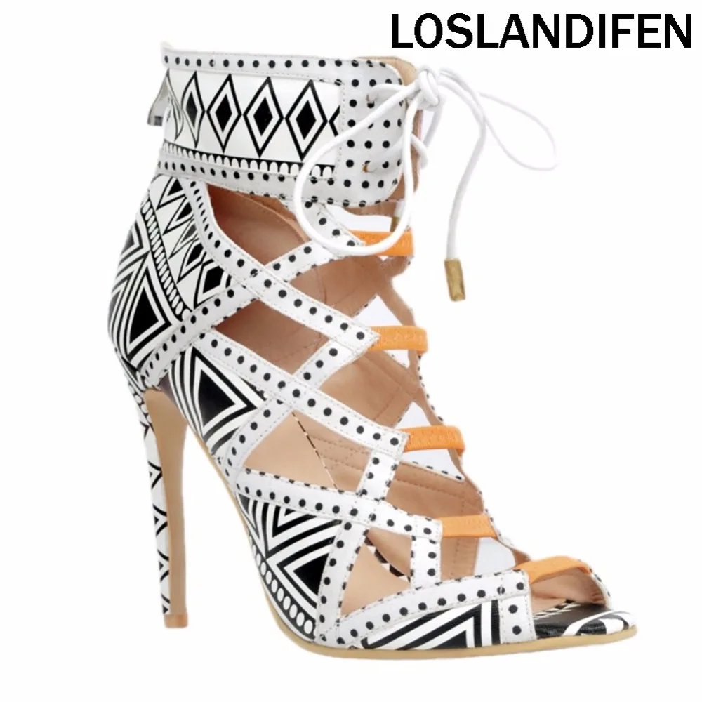 open toe lace up heel sandals