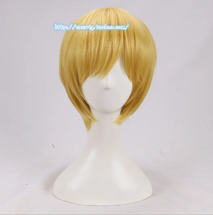 Аниме одна деталь косплей парик Санджи блонд короткие прямые мужские желтые синтетические волосы для взрослых