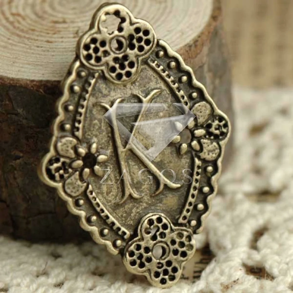 15Pcs Antique Brass Bronze 31.5x22.5x1.5mm Rhombus Flowers Pendant