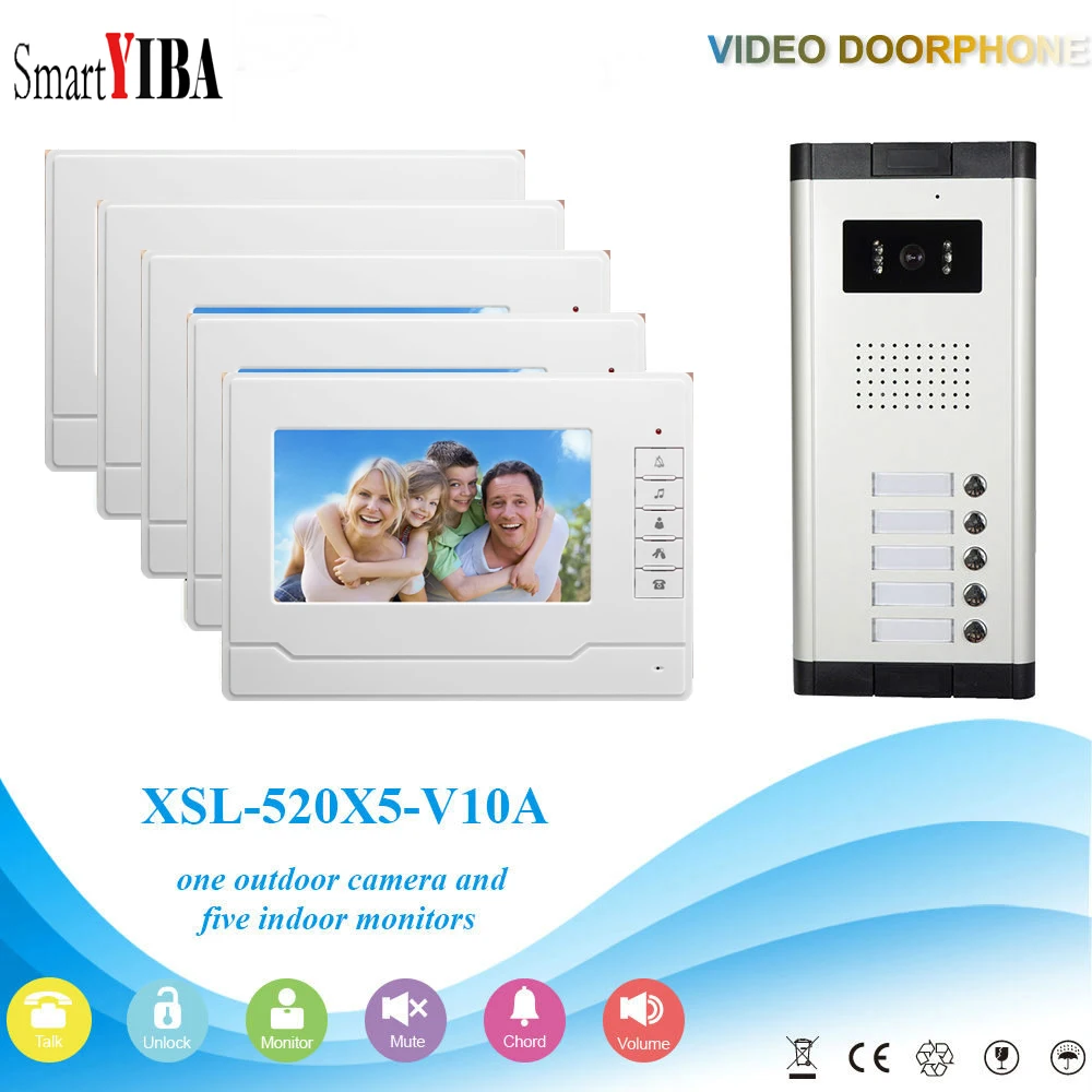 

SmartYIBA 7"LCD Press Key Screen Video Door Phone Doorbell Intercom System HD Camera Support 1 building which has 5 household