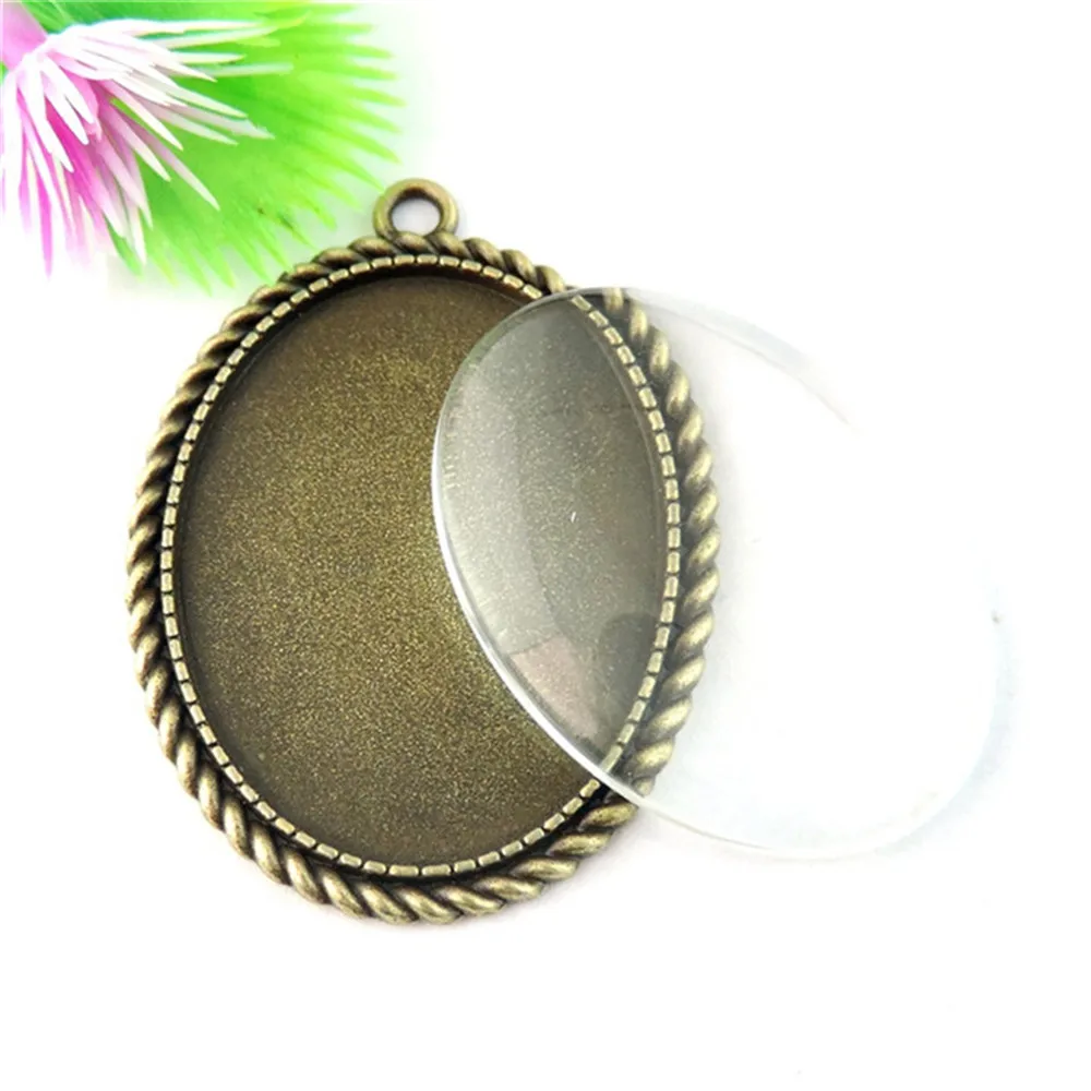 

GraceAngie 2pcs Oval Metal Cabochon Cameo With Glass Jewelry Making Accessory Scrapbook Retro Finding Inner Size 40*30mm 39072
